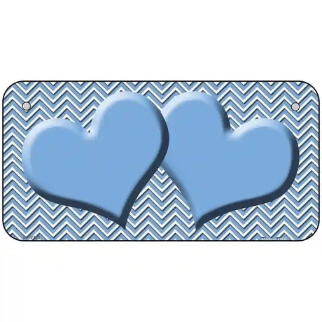 Light Blue White Chevron Light Blue Center Hearts Metal Novelty License Plate 6" x 3" (BP)