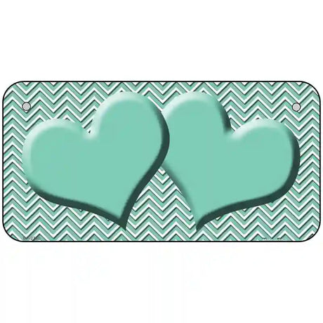 Mint White Chevron Mint Center Hearts Metal Novelty License Plate 6" x 3" (BP)