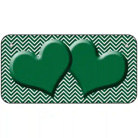 Green White Chevron Green Center Hearts Metal Novelty License Plate 6" x 3" (BP)