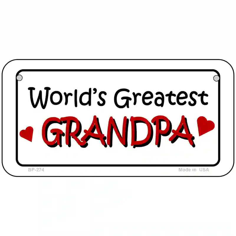 Worlds Greatest Grandpa Metal Novelty License Plate 6" x 3" (BP)