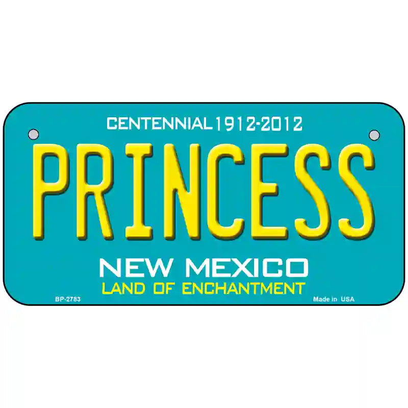 Princess New Mexico Teal Novelty Metal License Plate 6" x 3" (BP)