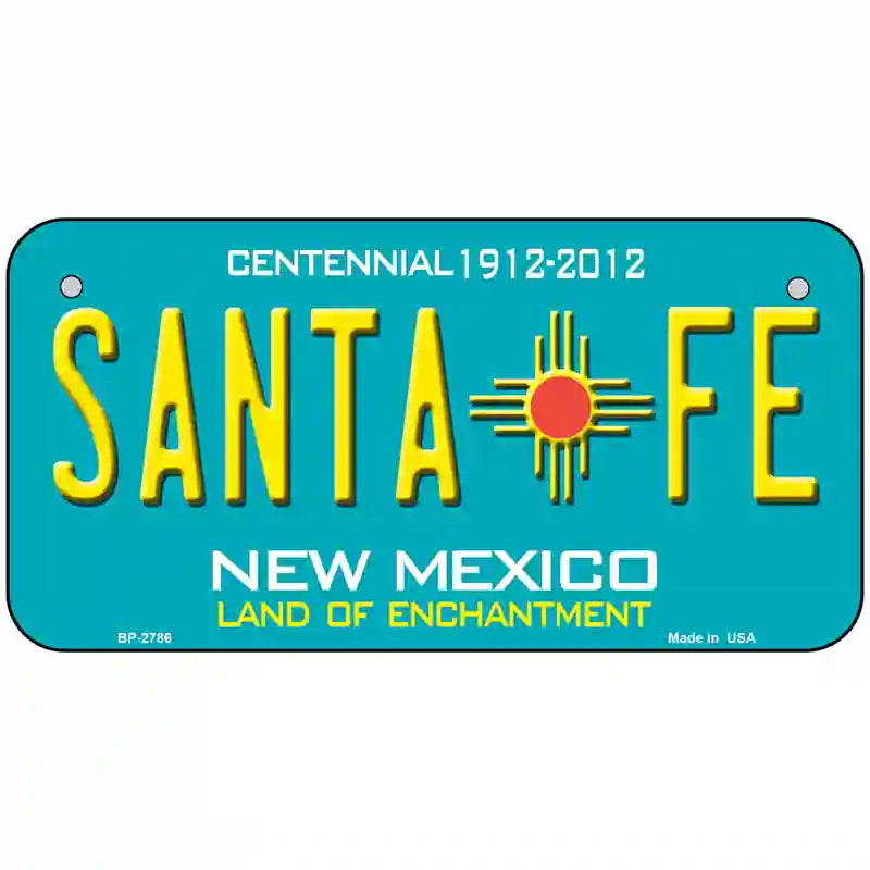 Santa Fe New Mexico Teal Novelty Metal License Plate 6" x 3" (BP)