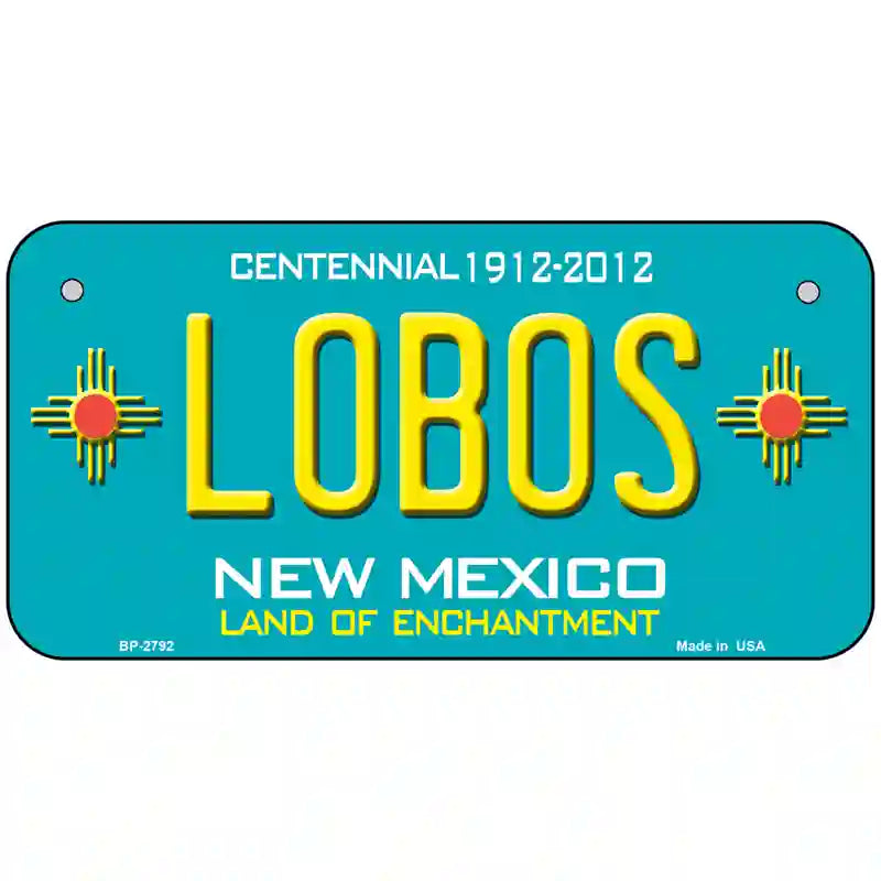 Lobos New Mexico Teal Novelty Metal License Plate 6" x 3" (BP)