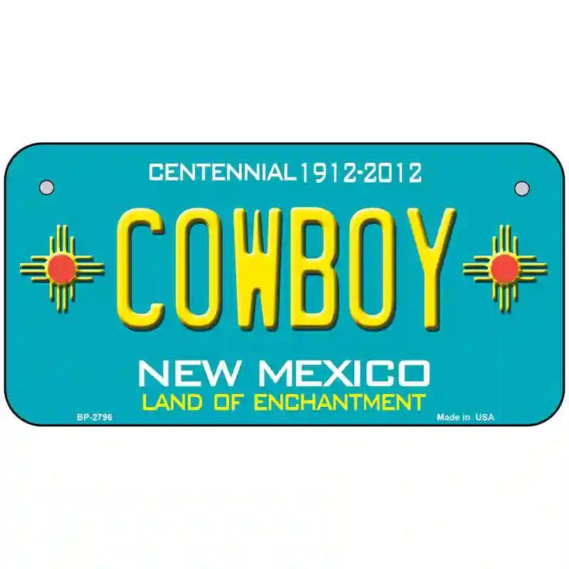 Cowboy New Mexico Teal Novelty Metal License Plate 6" x 3" (BP)