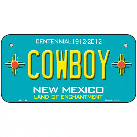 Cowboy New Mexico Teal Novelty Metal License Plate 6" x 3" (BP)