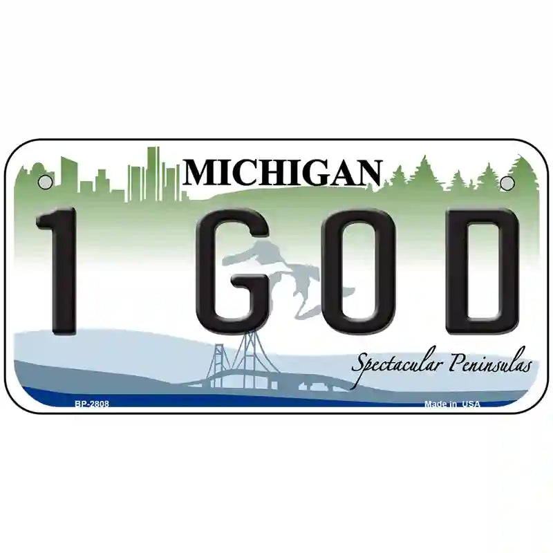 1 GOD Michigan State Metal Novelty License Plate 6" x 3" (BP)