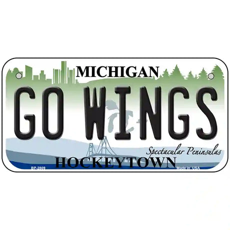 Go Wings Michigan State Metal Novelty License Plate 6" x 3" (BP)