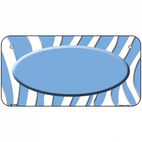 Light Blue White Zebra Light Blue Center Oval Metal Novelty License Plate 6" x 3" (BP)