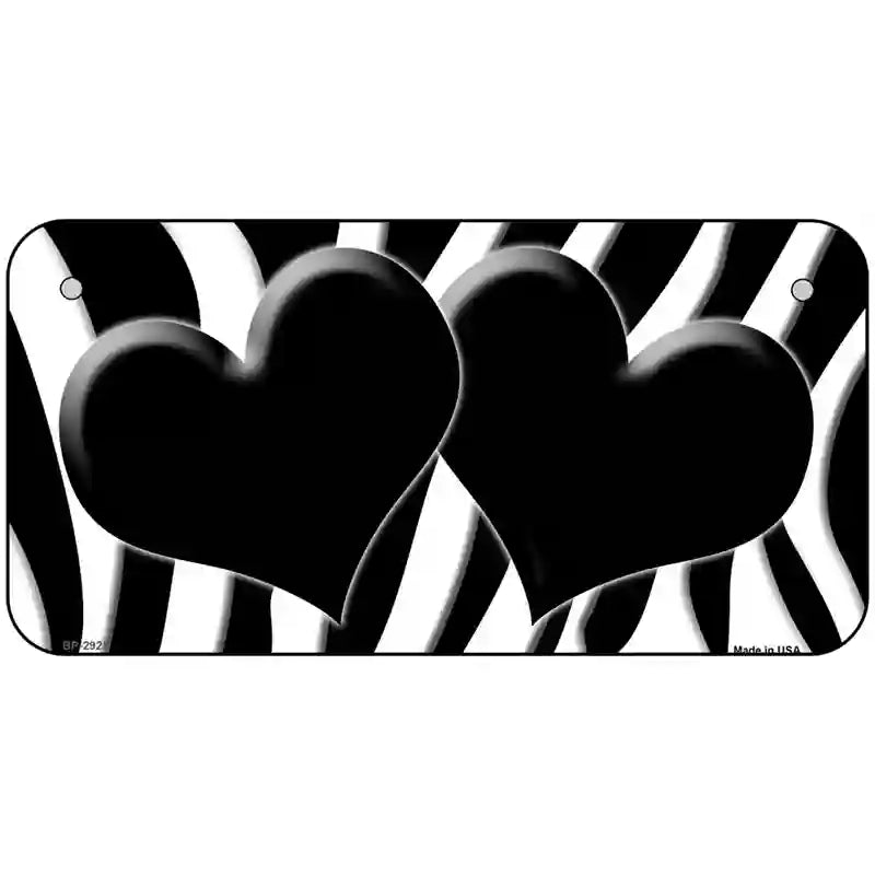 Black White Zebra Black Centered Hearts Novelty License Plate 6" x 3" (BP)