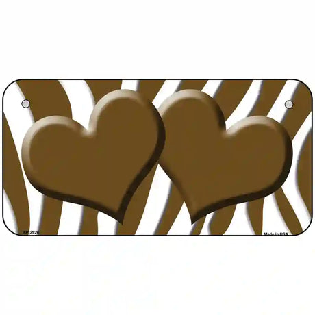 Brown White Zebra Brown Centered Hearts Novelty License Plate 6" x 3" (BP)