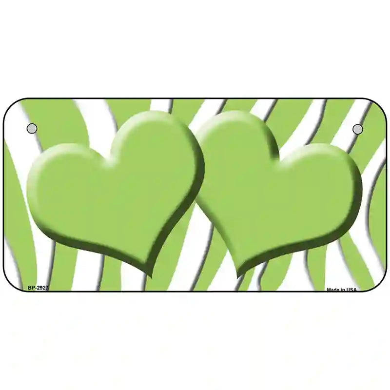 Lime Green White Zebra Lime Green Centered Hearts Novelty License Plate 6" x 3" (BP)