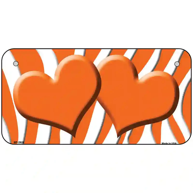 Orange White Zebra Orange Centered Hearts Novelty License Plate 6" x 3" (BP)