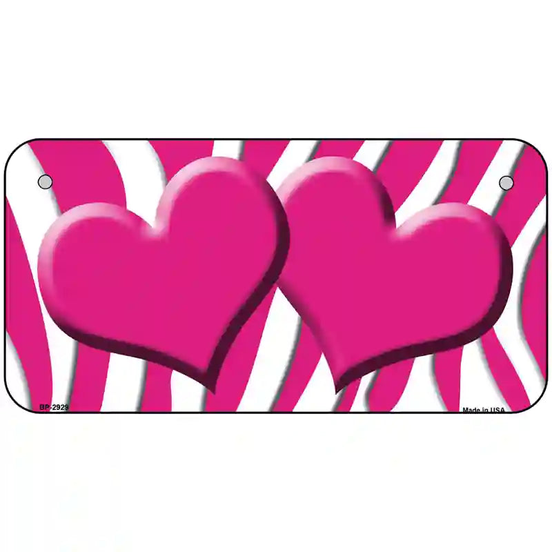 Pink White Zebra Pink Centered Hearts Novelty License Plate 6" x 3" (BP)