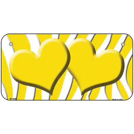 Yellow White Zebra Yellow Centered Hearts Novelty License Plate 6" x 3" (BP)