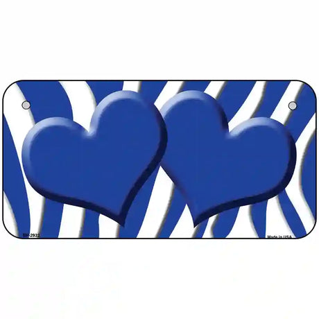 Blue White Zebra Blue Centered Hearts Novelty License Plate 6" x 3" (BP)