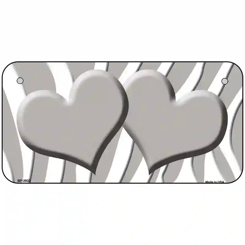 Grey White Zebra Blue Centered Hearts Novelty License Plate 6" x 3" (BP)