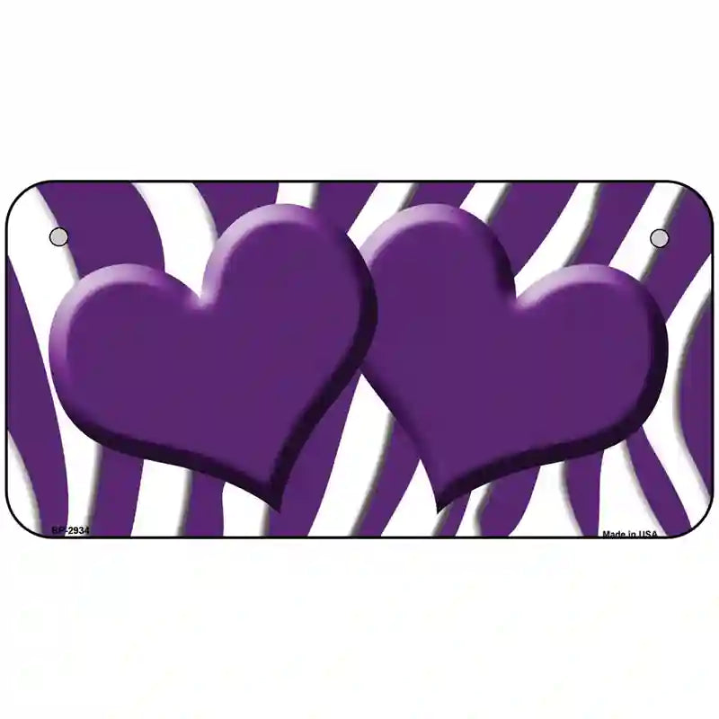 Purple White Zebra Purple Centered Hearts Novelty License Plate 6" x 3" (BP)