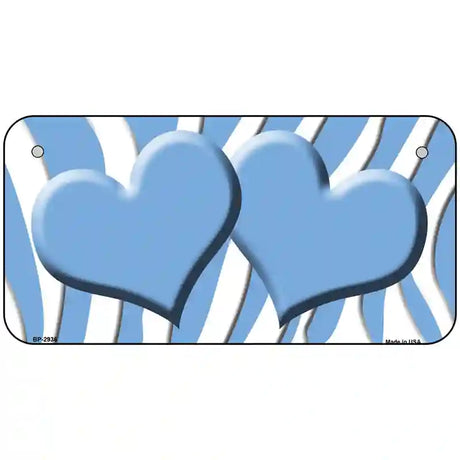 Light Blue White Zebra Light Blue Centered Hearts Novelty License Plate 6" x 3" (BP)