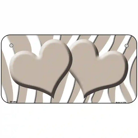 Tan White Zebra Tan Centered Hearts Novelty License Plate 6" x 3" (BP)