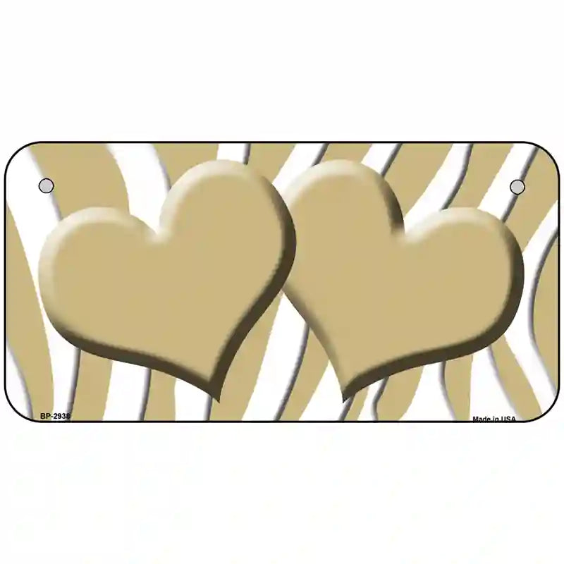 Gold White Zebra Gold Centered Hearts Novelty License Plate 6" x 3" (BP)