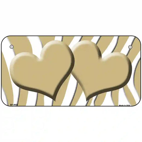 Gold White Zebra Gold Centered Hearts Novelty License Plate 6" x 3" (BP)