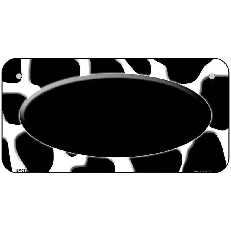 Black White Giraffe Black Center Oval Metal Novelty License Plate 6" x 3" (BP)