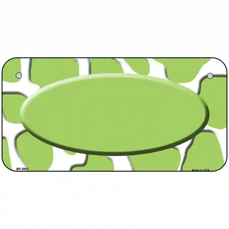 Lime Green White Giraffe Lime Green Center Oval Metal Novelty License Plate 6" x 3" (BP)