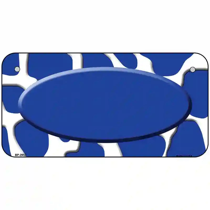 Blue White Giraffe Blue Center Oval Metal Novelty License Plate 6" x 3" (BP)