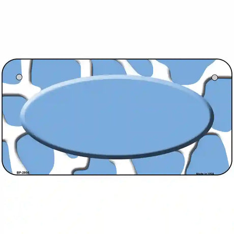 Light Blue White Giraffe Light Blue Center Oval Metal Novelty License Plate 6" x 3" (BP)