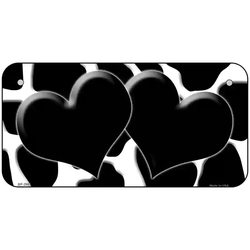 Black White Giraffe Black Centered Hearts Novelty License Plate 6" x 3" (BP)