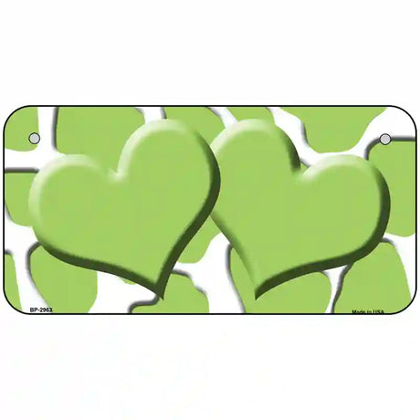 Lime Green White Giraffe Lime Green Centered Hearts Novelty License Plate 6" x 3" (BP)