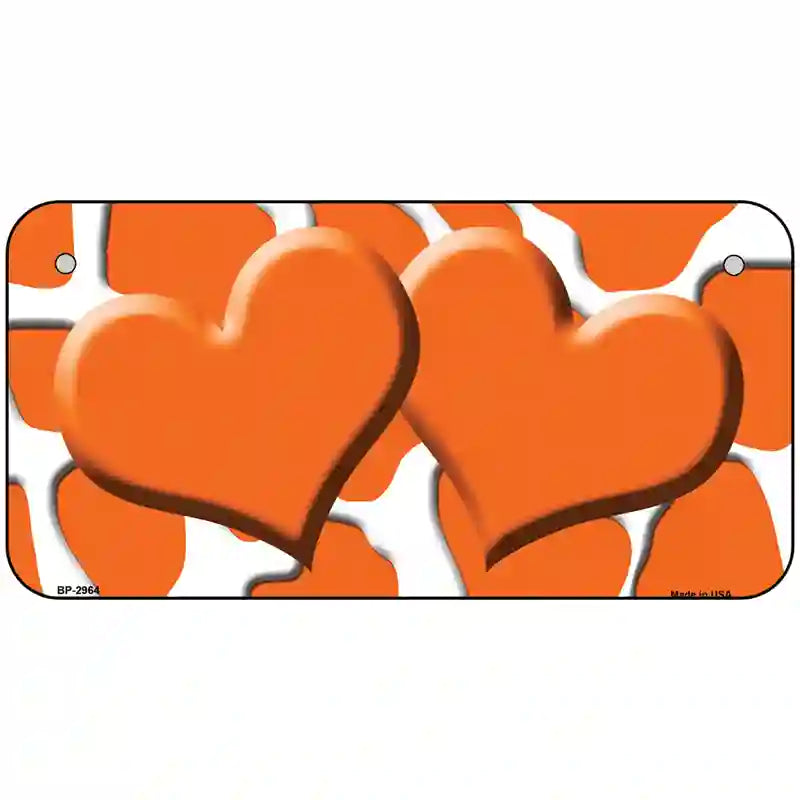 Orange White Giraffe Orange Centered Hearts Novelty License Plate 6" x 3" (BP)