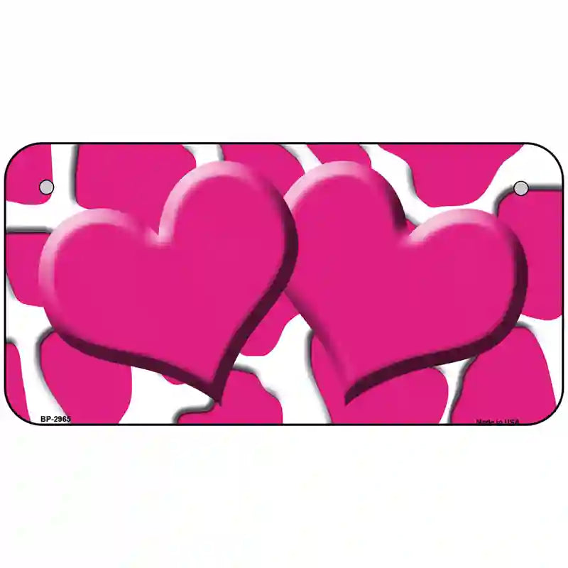 Pink White Giraffe Pink Centered Hearts Novelty License Plate 6" x 3" (BP)