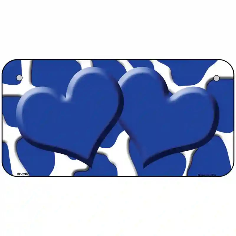 Blue White Giraffe Blue Centered Hearts Novelty License Plate 6" x 3" (BP)