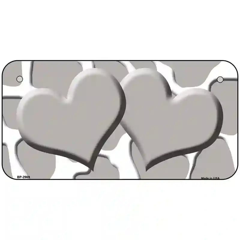 Grey White Giraffe Grey Centered Hearts Novelty License Plate 6" x 3" (BP)