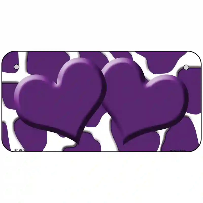 Purple White Giraffe Purple Centered Hearts Novelty License Plate 6" x 3" (BP)