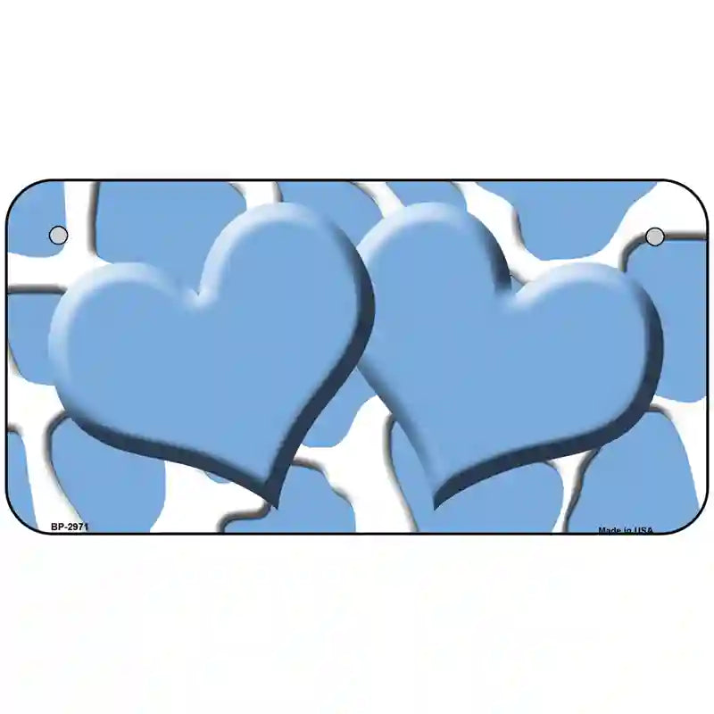 Light Blue White Giraffe Light Blue Centered Hearts Novelty License Plate 6" x 3" (BP)