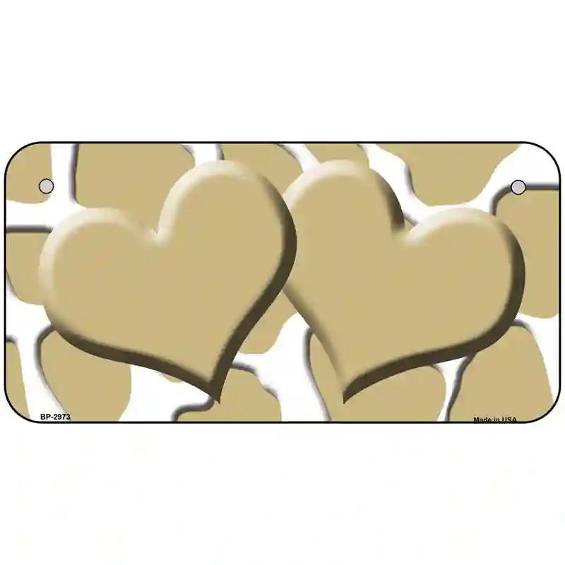 Gold White Giraffe Gold Centered Hearts Novelty License Plate 6" x 3" (BP)