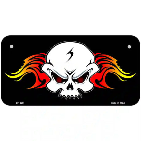 Skull Flame Metal Novelty License Plate 6" x 3" (BP)