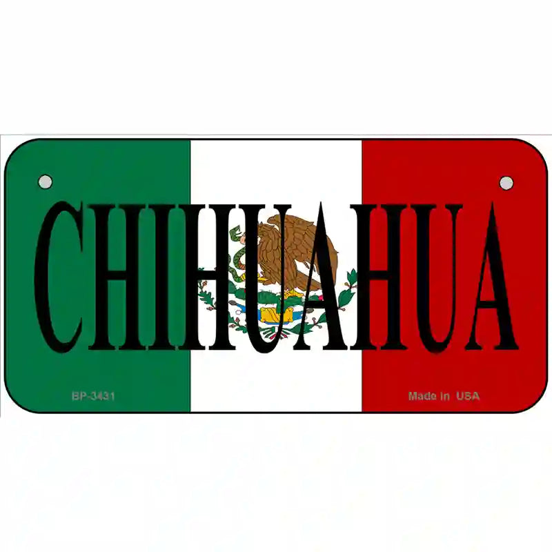 Chihuahua on Mexico Flag Metal Novelty License Plate 6" x 3" (BP)