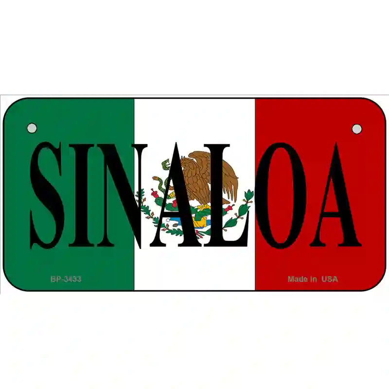 Sinaloa on Mexico Flag Metal Novelty License Plate 6" x 3" (BP)