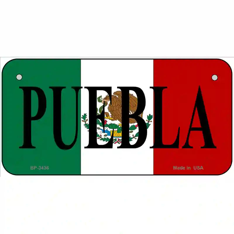 Puebla on Mexico Flag Metal Novelty License Plate 6" x 3" (BP)