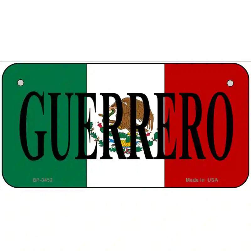 Guerrero on Mexico Flag Metal Novelty License Plate 6" x 3" (BP)