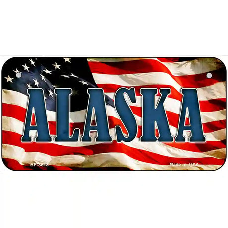 Alaska on American Flag Metal Novelty License Plate 6" x 3" (BP)