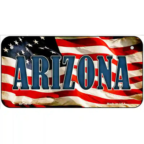 Arizona on American Flag Metal Novelty License Plate 6" x 3" (BP)