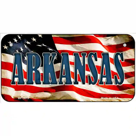 Arkansas on American Flag Metal Novelty License Plate 6" x 3" (BP)