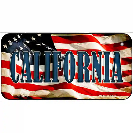 California on American Flag Metal Novelty License Plate 6" x 3" (BP)