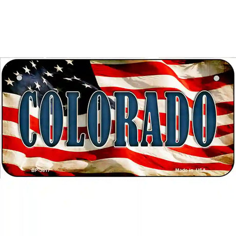 Colorado on American Flag Metal Novelty License Plate 6" x 3" (BP)