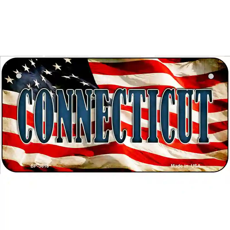 Connecticut on American Flag Metal Novelty License Plate 6" x 3" (BP)