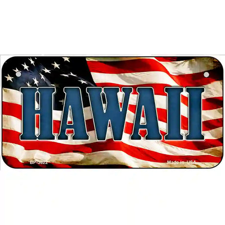 Hawaii on American Flag Metal Novelty License Plate 6" x 3" (BP)